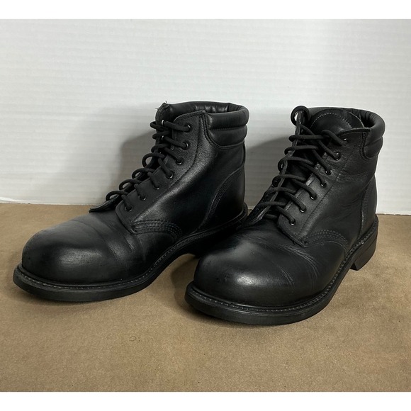 Men\'s Black‎ Leather Work Boots – Lace Up, Oil Resistant Sole, Size ~11/11.5 main image 13